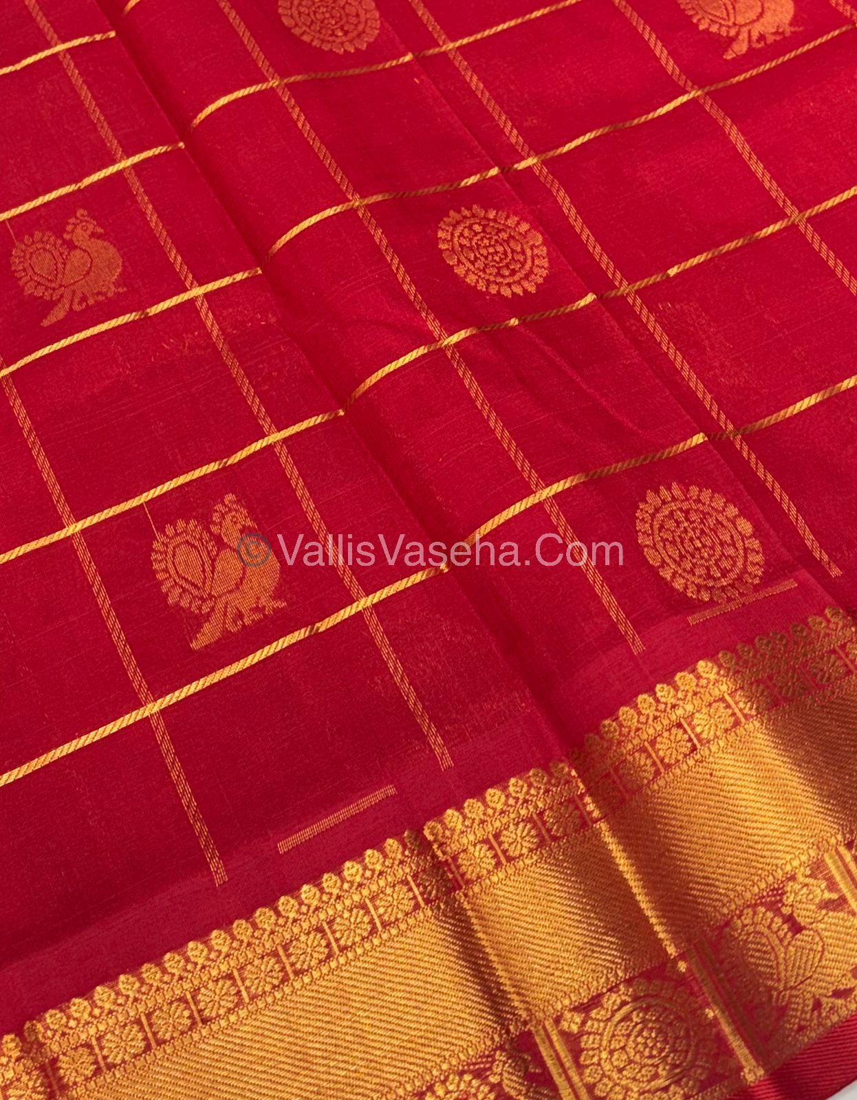 Pure Silk Cotton Saree - Mayil & Chakkaram Design - Red Shade- VVMC001