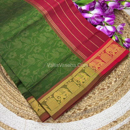 Semi Silk Cotton Saree - Green With Reddish Maroon Shade - VVSSC007