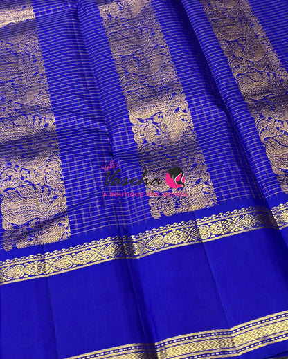 Pure Vintage Korvai Kanchipuram Silk Saree - Lemon Yellow With Blue - VVPS102