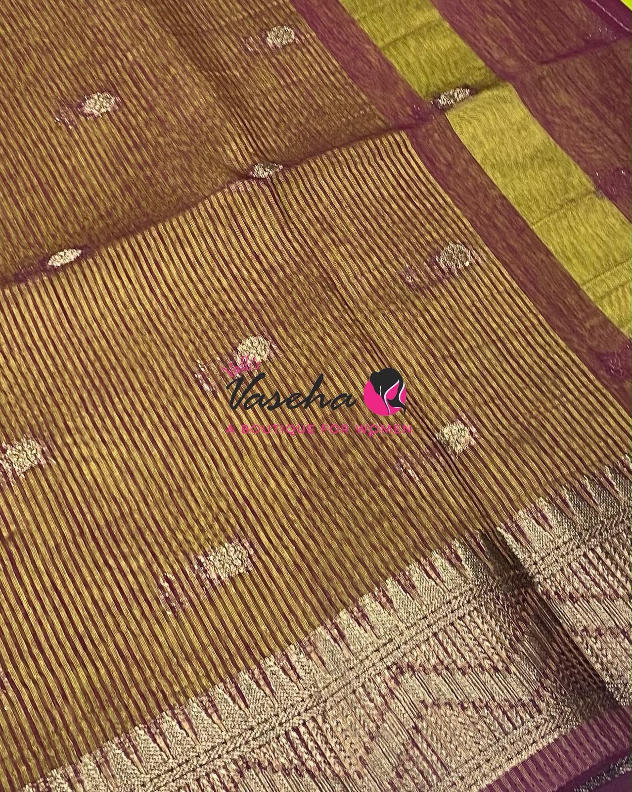 Semi Jute Silk Saree - Green With Maroon Shade- VVSJS002
