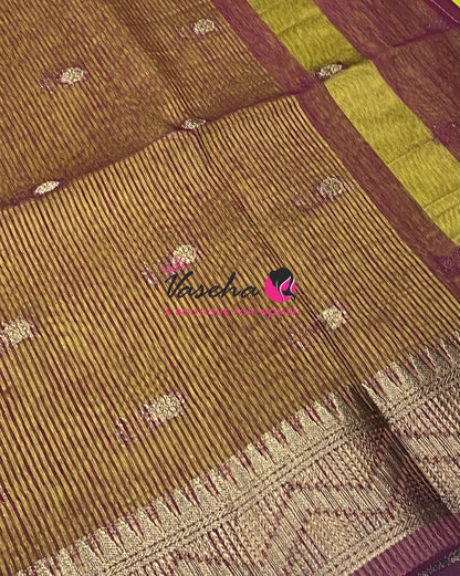 Semi Jute Silk Saree - Green With Maroon Shade- VVSJS002