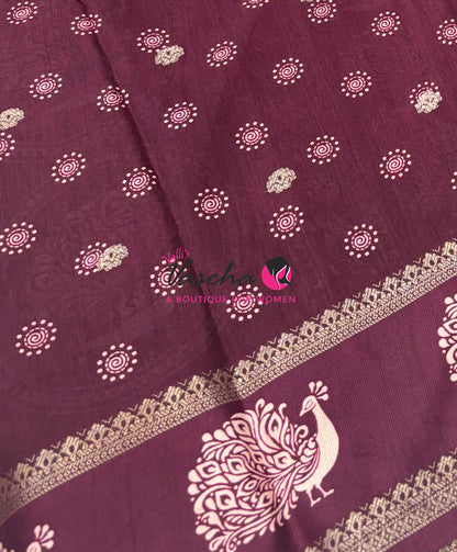 Casual Wear Saree - Semi Binny / Semi Dola Silk - Wine  Shade - VVSDS007