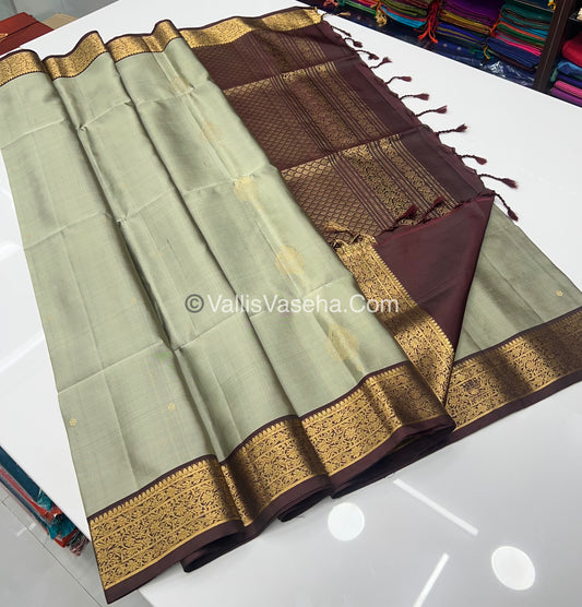 Pure Soft Silk Saree - Kanchi Border - Velum & Mayilum - Grey & Wine Brown Combo - VVPSS046