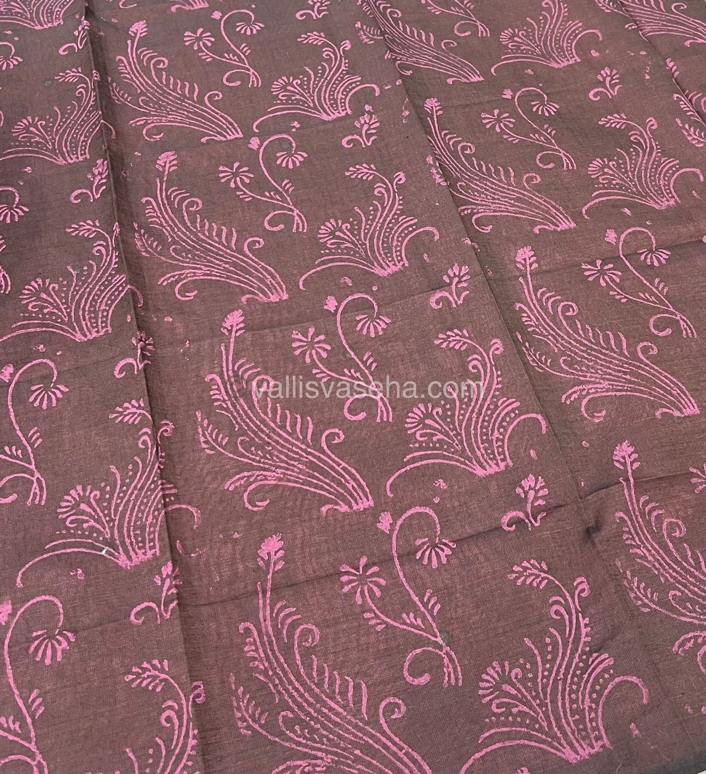 South Mixed Cotton - Mirror Work Embroidery - Peachish Pink with Brown - VVPCM002
