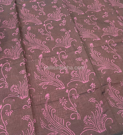 South Mixed Cotton - Mirror Work Embroidery - Peachish Pink with Brown - VVPCM002