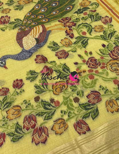 Muga Tissue Linen Saree - Yellow   Shade - VVMLT001