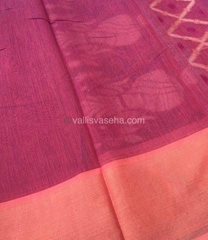 Banarasi Pochampally Weaving Semi Soft Cotton Saree - Blue with Pink - VVBPS001
