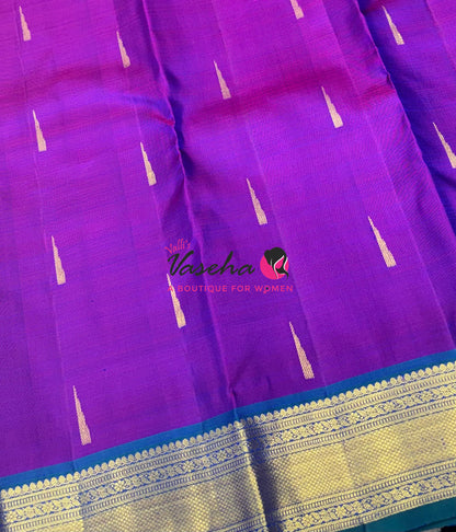 Pure Kanchipuram Silk Saree - Purplish Pink With Peacock Blue - VVPS088