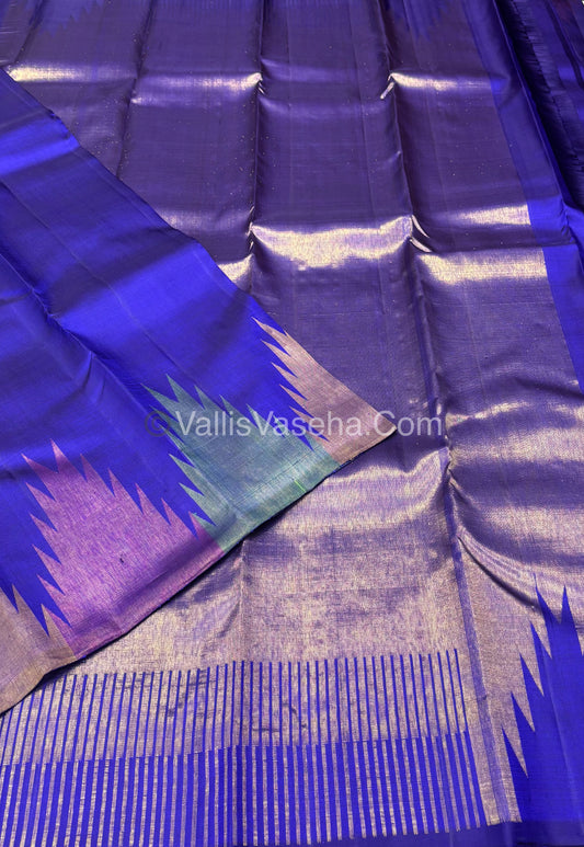 Pure Vintage Kanchipuram Silk Saree  - 8 Kol Weaving - Blue Shade - VVPS019