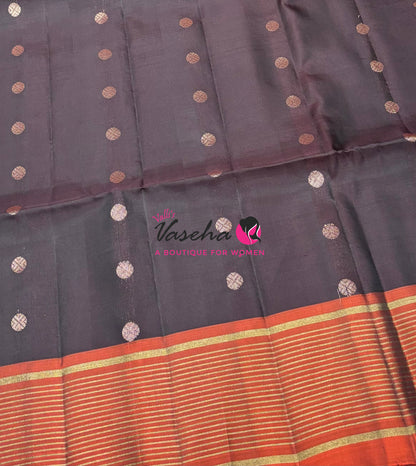Half Mixed  Soft Silk Saree - (1.75 warp)Brown & Rust Orange - VVPSS090