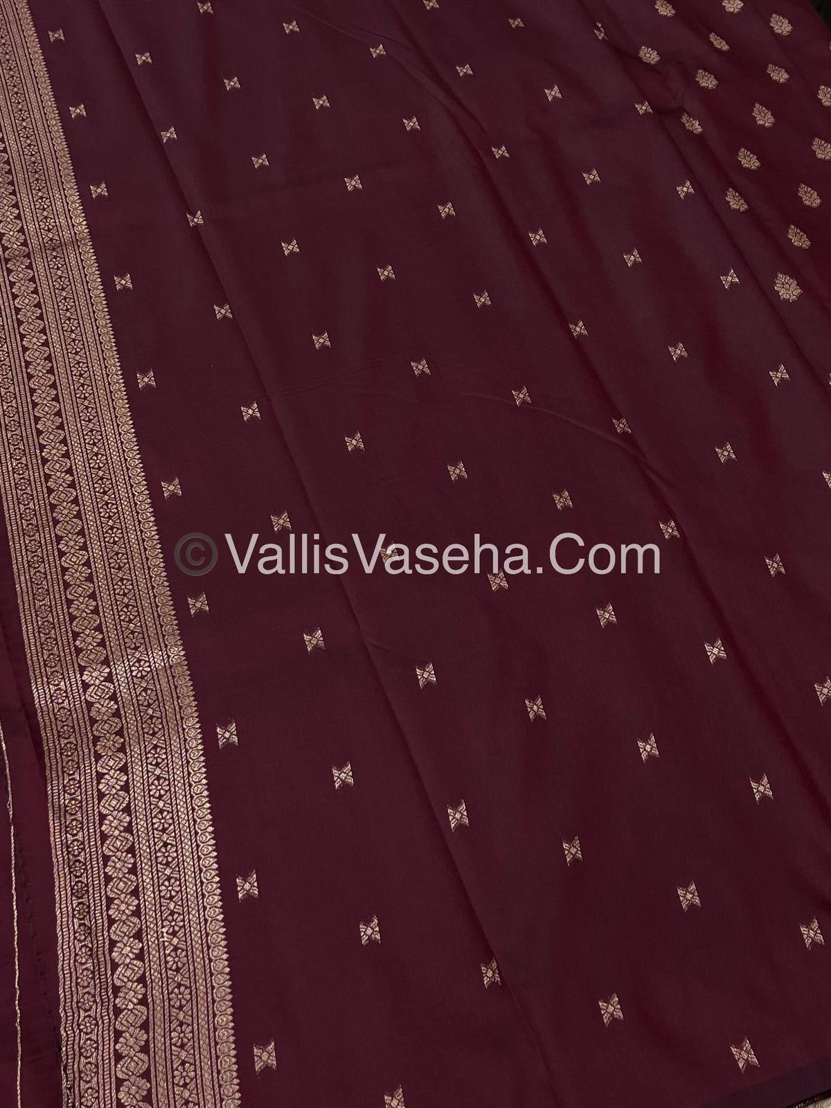 Semi Soft Silk - Peacock Butta Border - Maroon Shade -VVSSS014
