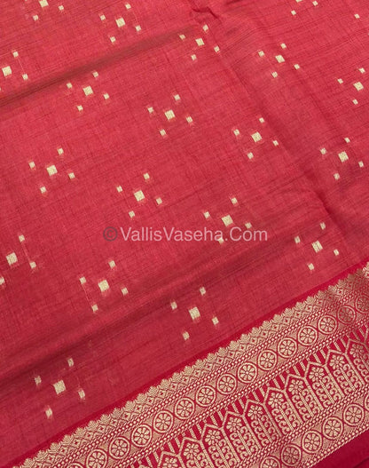Semi Tussar Silk - Grand Pallu  - Red Shade - VVSTS031
