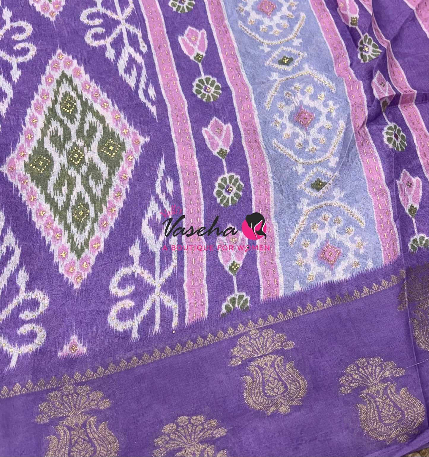 Semi Dola Silk - Embossed & Pochampally Design - Pink & Lavender Shade - VVSDS006