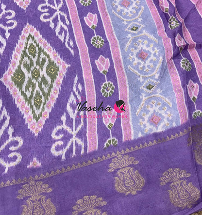 Semi Dola Silk - Embossed & Pochampally Design - Pink & Lavender Shade - VVSDS006