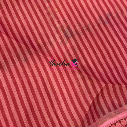 Linen Tissue Saree -  Light & Dark Combo - Pinkish Red Shade - VVLTS007