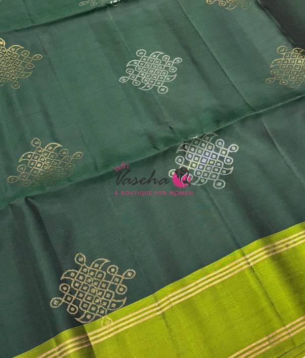 Half Mixed Soft Silk Saree - Kolam Design - Green & Light Green Shade - VVPSS077
