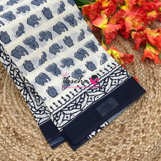 Pure Soft Mul Mul Cotton Sarees - Hand Block Prints - VVMMC011