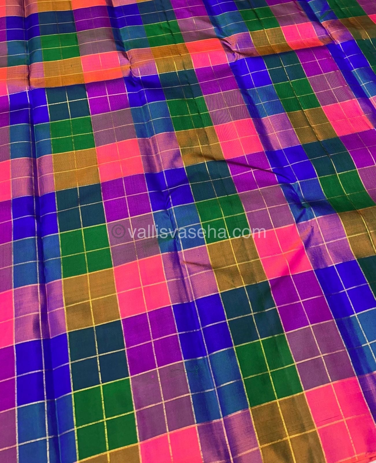 Pure Kanchipuram Silk Saree - Pazhum Pazhamum Checks - VVPS006