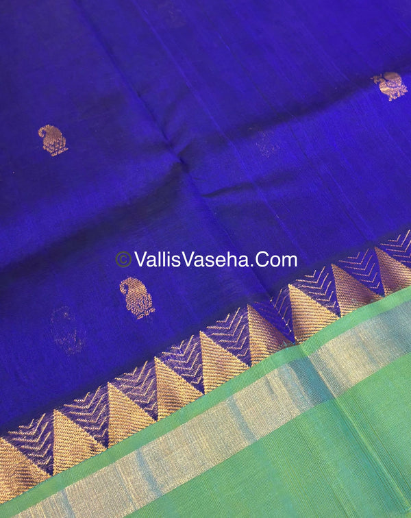 Pure Korvai Silk Cotton Saree - Blue  with Turquoise blue -  VVKSC030