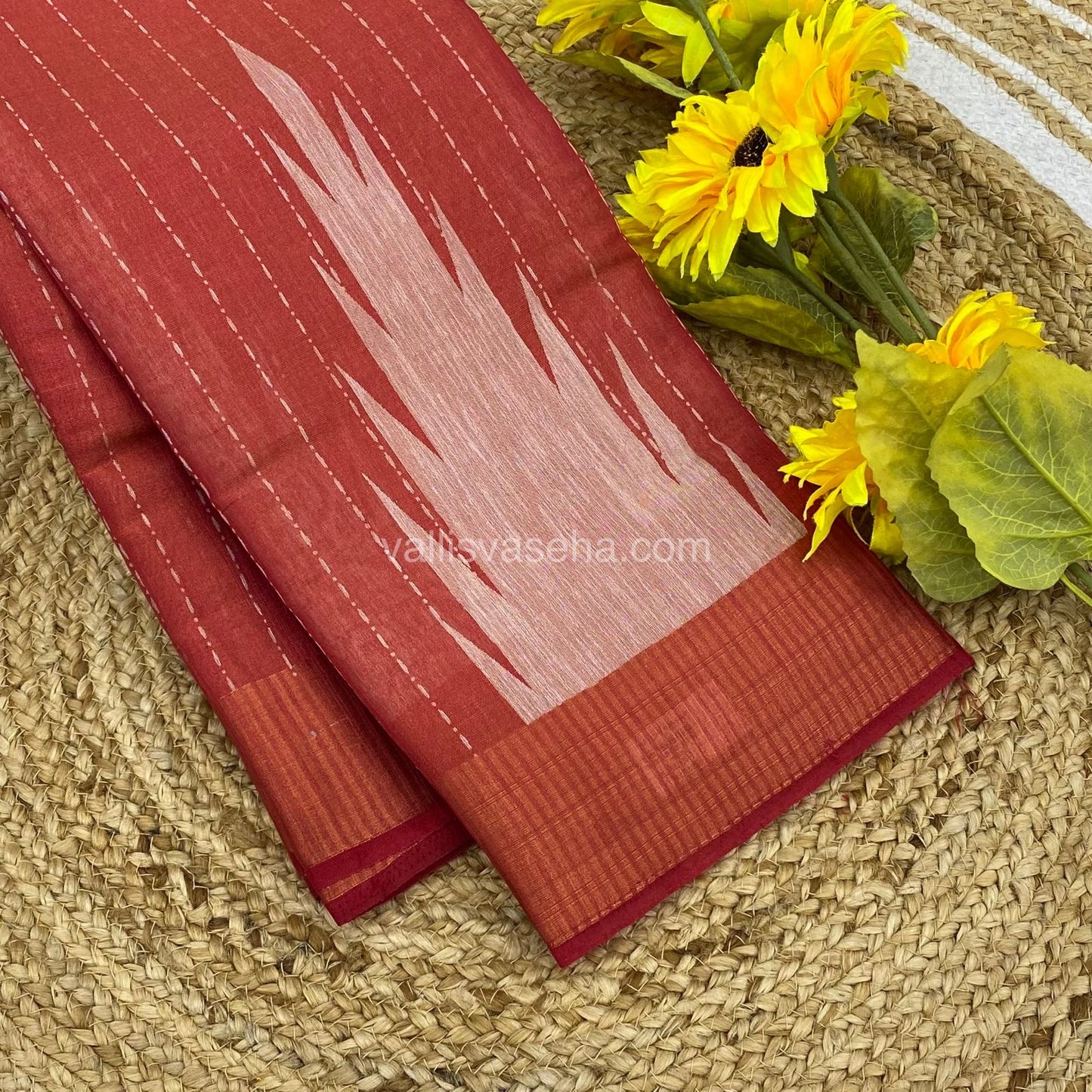 Semi Tussar Silk - Temple border - Pinksih Merun Shade - VVSTS001