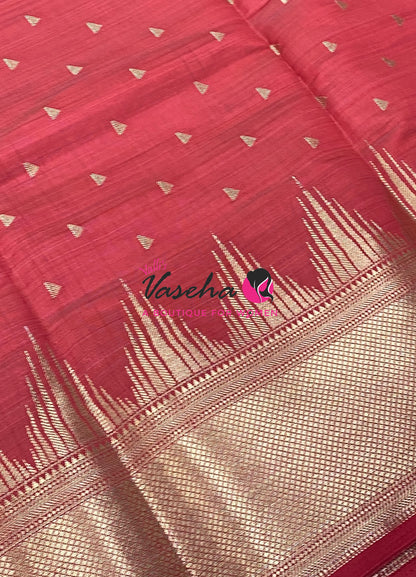 Semi Tussar Silk Saree | Red Shade |VVSTS054