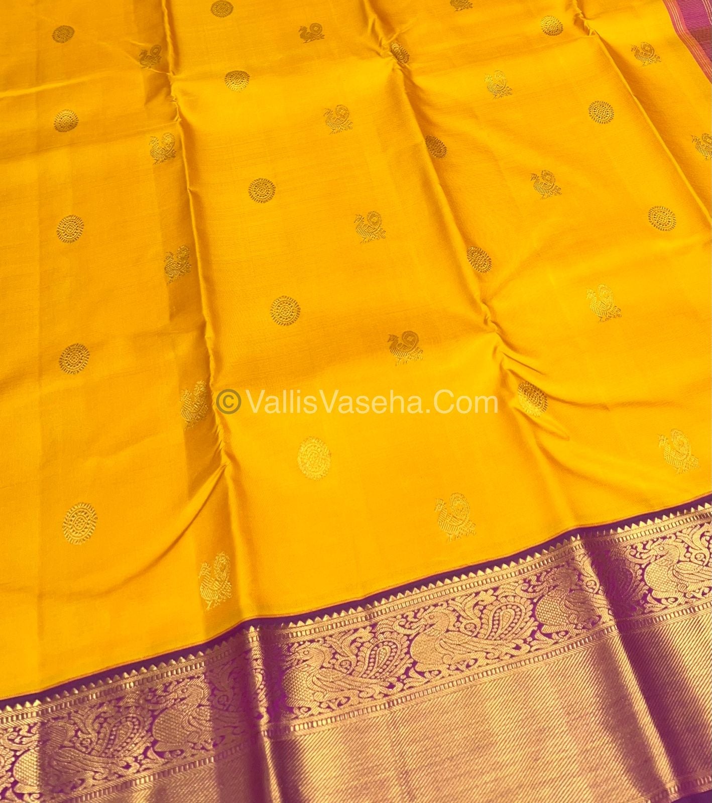 Pure Kanchipuram Silk Saree Yellow with Purple - VVPS011