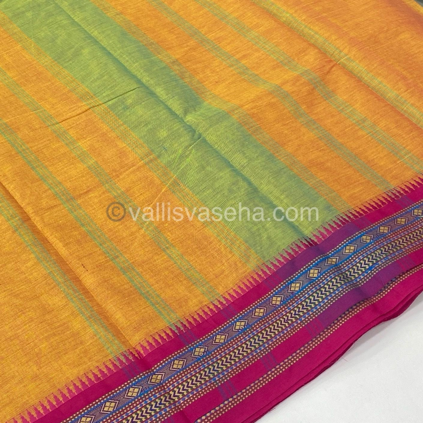 Kanchi Cotton Saree - Yellow with Pink  - VVKCS003