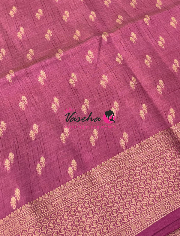 Semi Tussar Silk - Grand Pallu  - Onion Pink Shade - VVSTS021