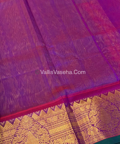 Pure Korvai Silk Cotton Saree - Sneha Green with Purplish Pink  - VVKSC019