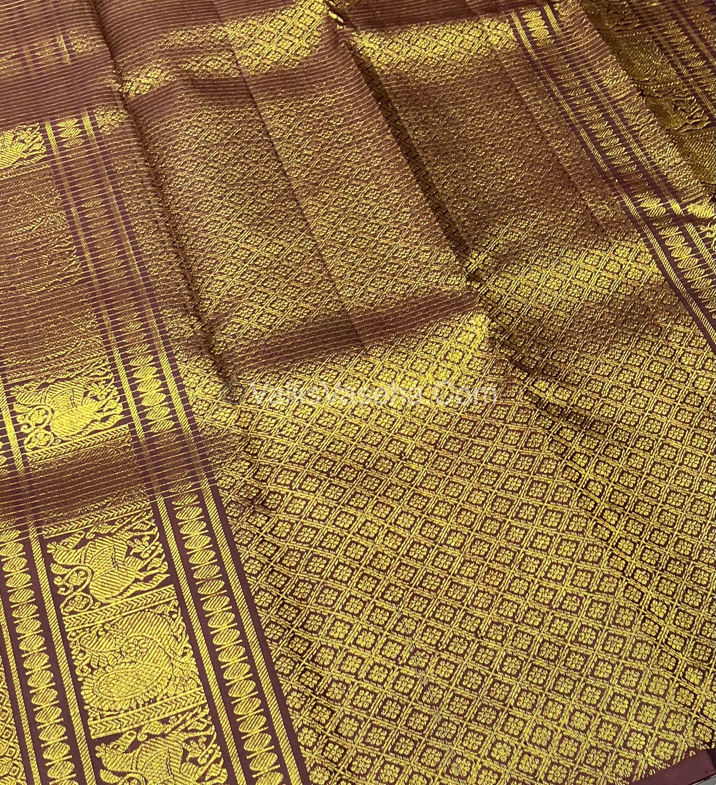 Pure Kanchipuram Silk Saree - Maroon & Brown Shade  - VVPS024