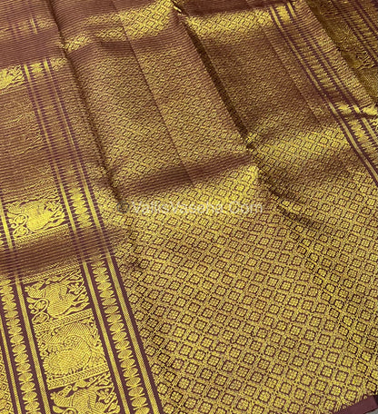 Pure Kanchipuram Silk Saree - Maroon & Brown Shade  - VVPS024