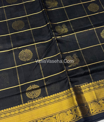 Pure Silk Cotton Saree - Mayil & Chakkaram Design - Black - VVMC001