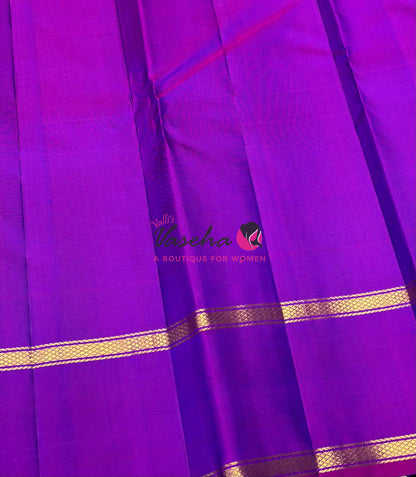 Pure Kanchipuram Silk Saree - Peacock Blue & Purple Combo - VVPS040