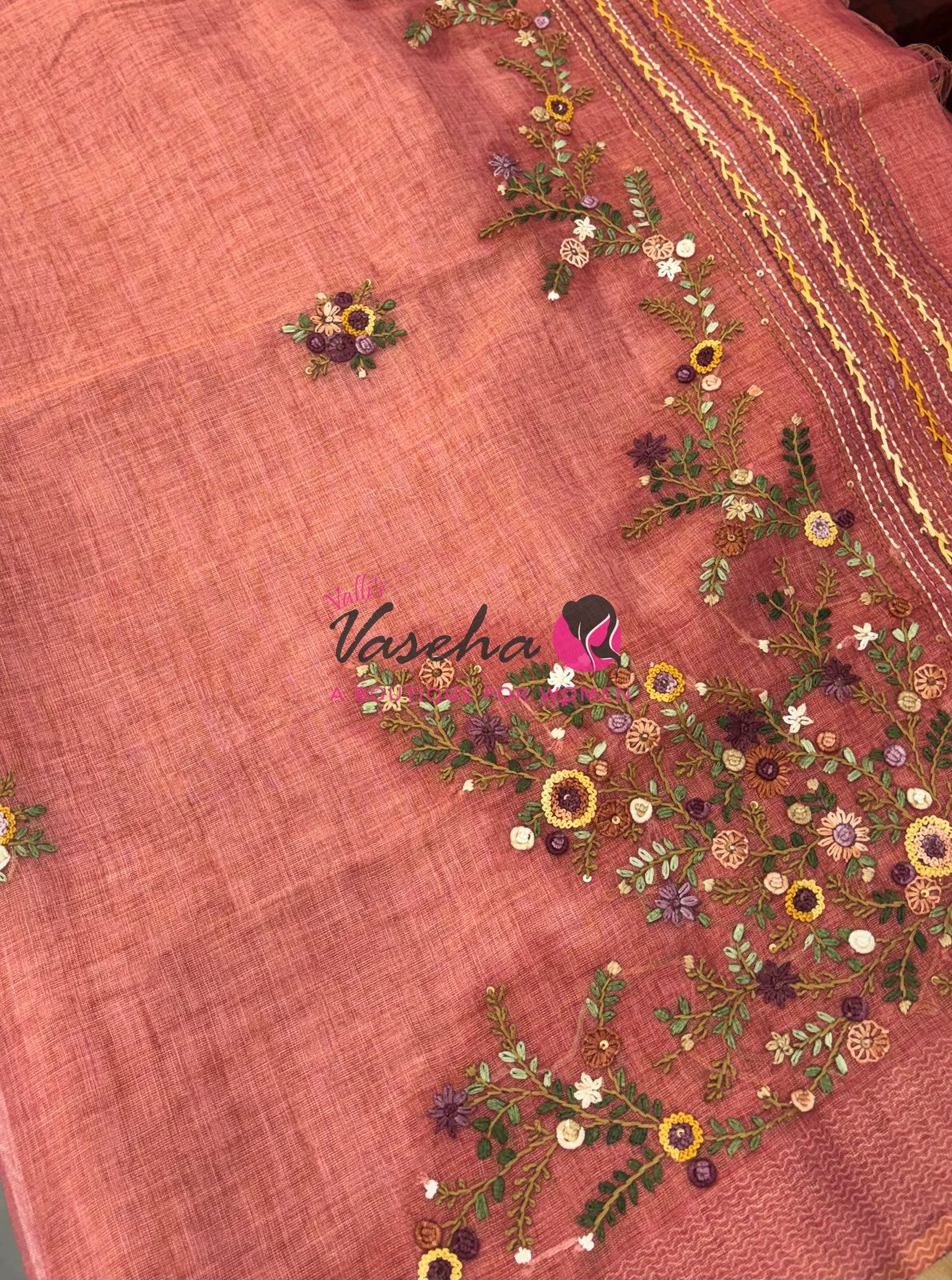 French Knot - Linen Tissue Saree - Peach Shade - VVLFN018