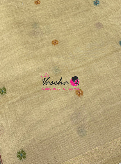 Muga Cotton Saree - Cream Shade - VVMCS002