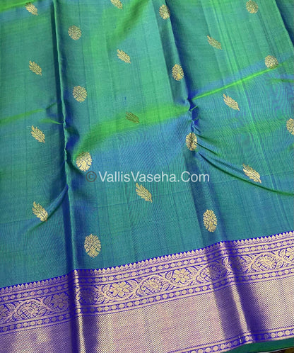 Pure Kanchipuram Silk Saree - Double Tone Bluish Green & Blue Combo - VVPS014