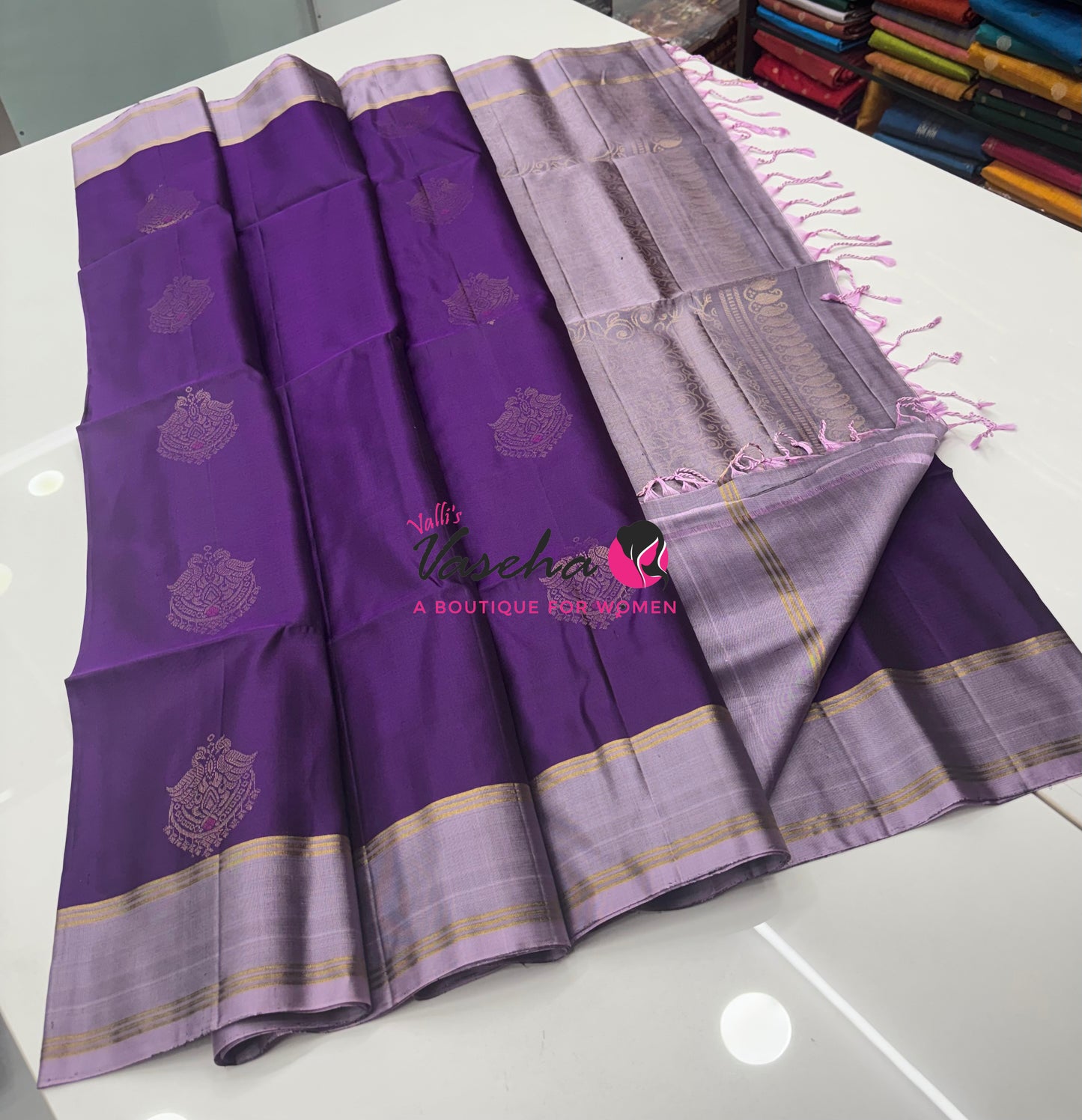 Pure Soft Silk Saree  - Purple With Onion Pink - VVPSS093