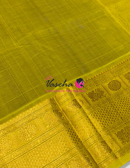 Pure Korvai Silk Cotton  -  Kanchi Border - Blue With Yellow Shade - VVKSC032