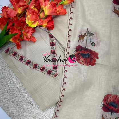 Unstitched Linen Cotton Material |  Cream Shade | VVUSM071