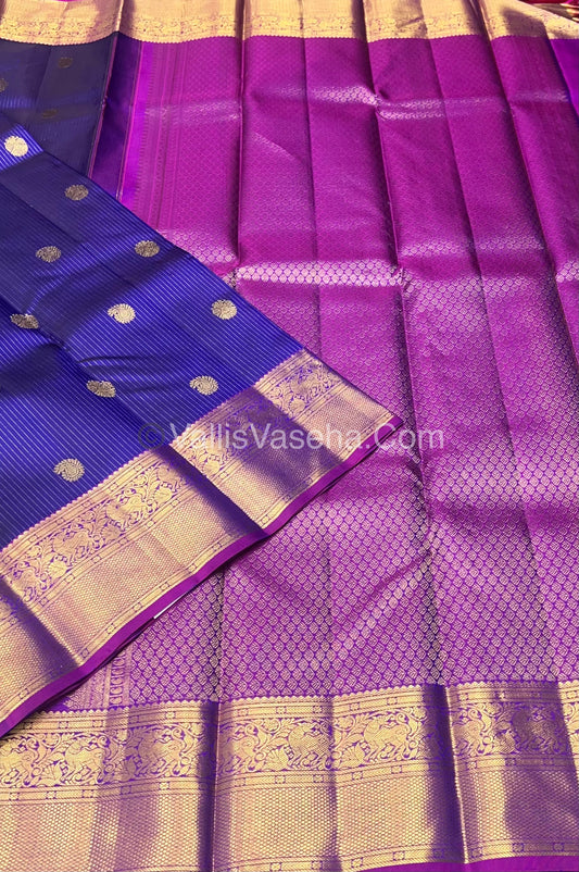 Pure Kanchipuram Silk Saree - Vaira Voosi design - Violetish Blue & Purplish Pink shade - VVPS014