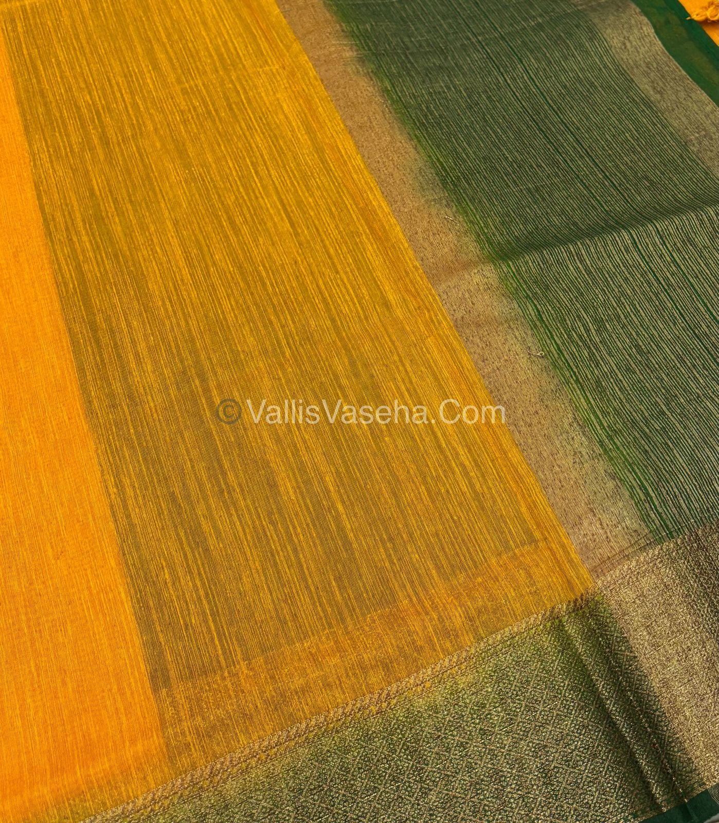 Bamboo Silk Saree - Yellow With Green Shade - VVBSS002