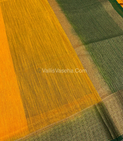 Bamboo Silk Saree - Yellow With Green Shade - VVBSS002