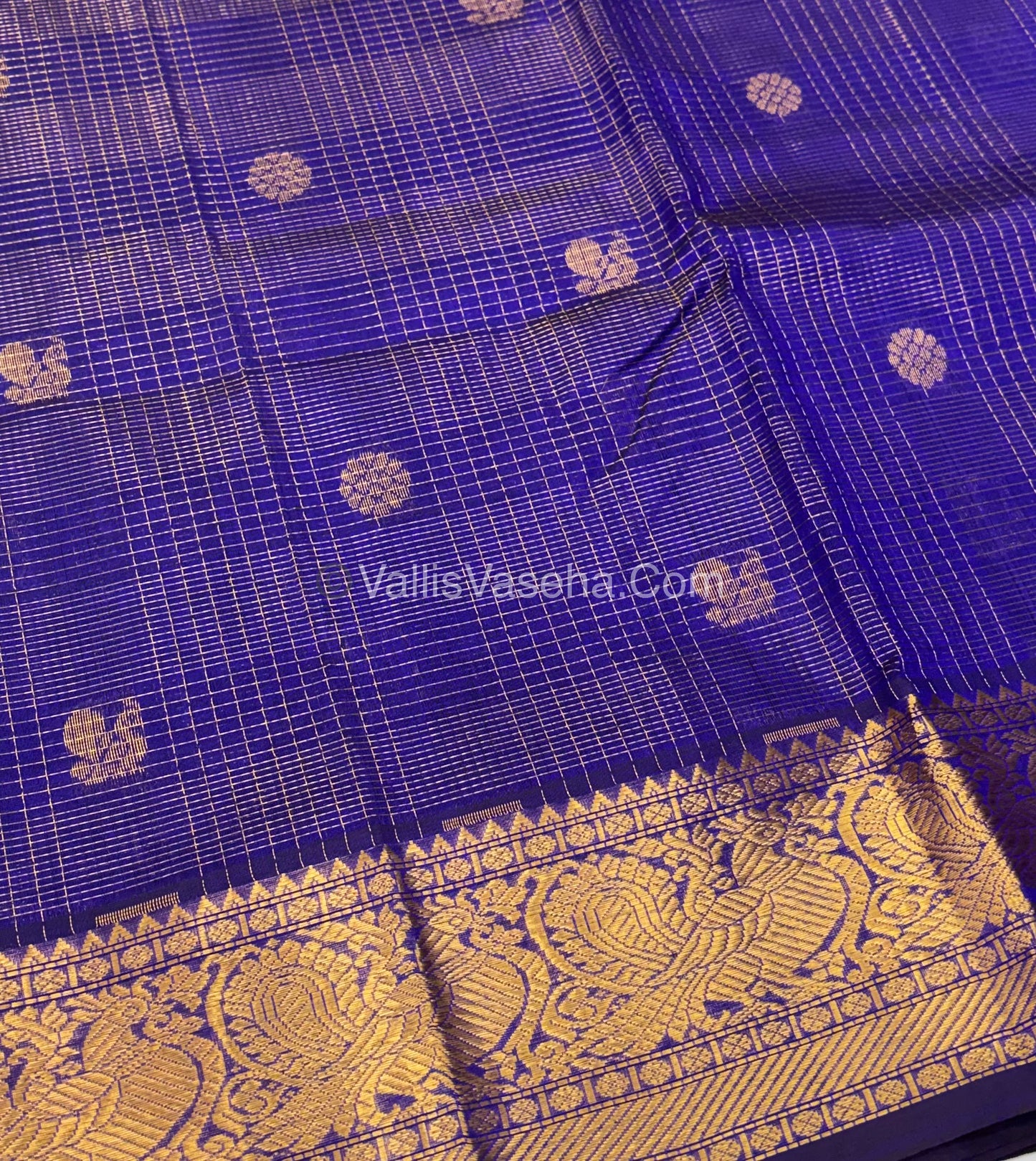 Pure Silk Cotton Saree - Vairavoosi checks - Mayil & Chakkaram - Violetish Blue Shade - VVMCV001