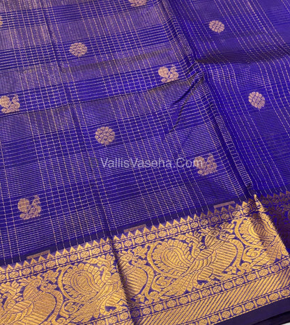 Pure Silk Cotton Saree - Vairavoosi checks - Mayil & Chakkaram - Violetish Blue Shade - VVMCV001