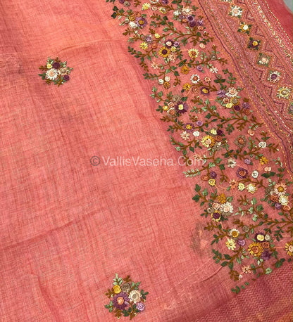 French Knot - Linen Tissue Saree - Peach Shade - Heavy Work Blouse - VVLFN012