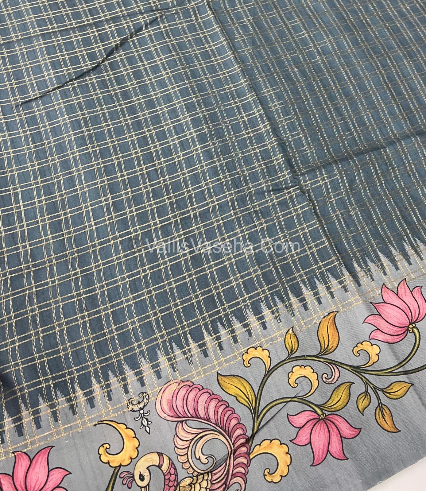 Semi Tussar Silk - Grey With Grey Shade  - VVSTS040