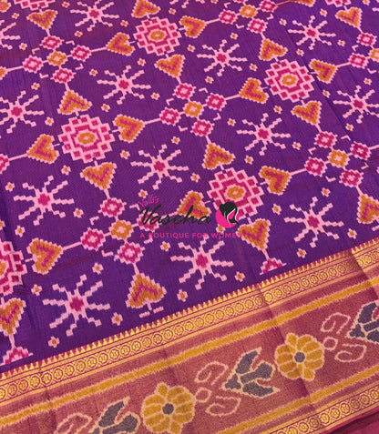 Semi Patola | Printed Silk Saree - Purple With Pink Combo - VVSPS001