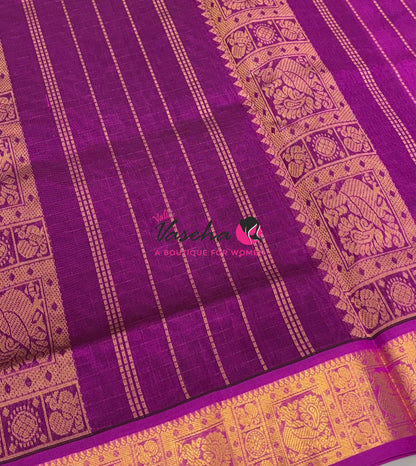 Pure Silk Cotton Saree - Dual Tone Green With Purple - Lakshadeepam Design - VVPLD004