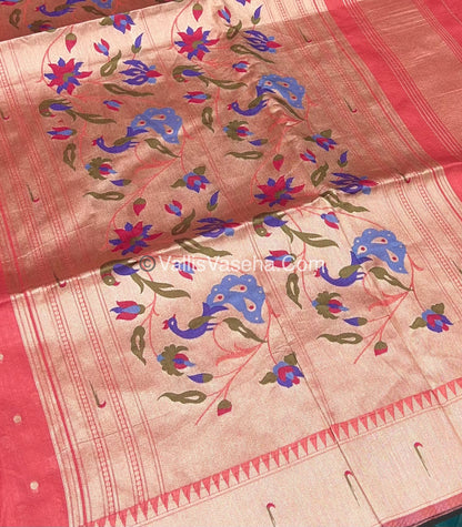 Semi Raw Silk - Paithani Design Weaving - Peach Shade - VVRS005
