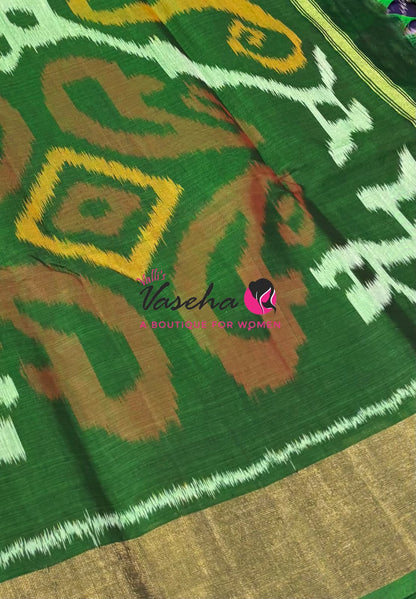 Pochampally Silk Cotton Saree - Purple &  Green Shade - VVPPS001